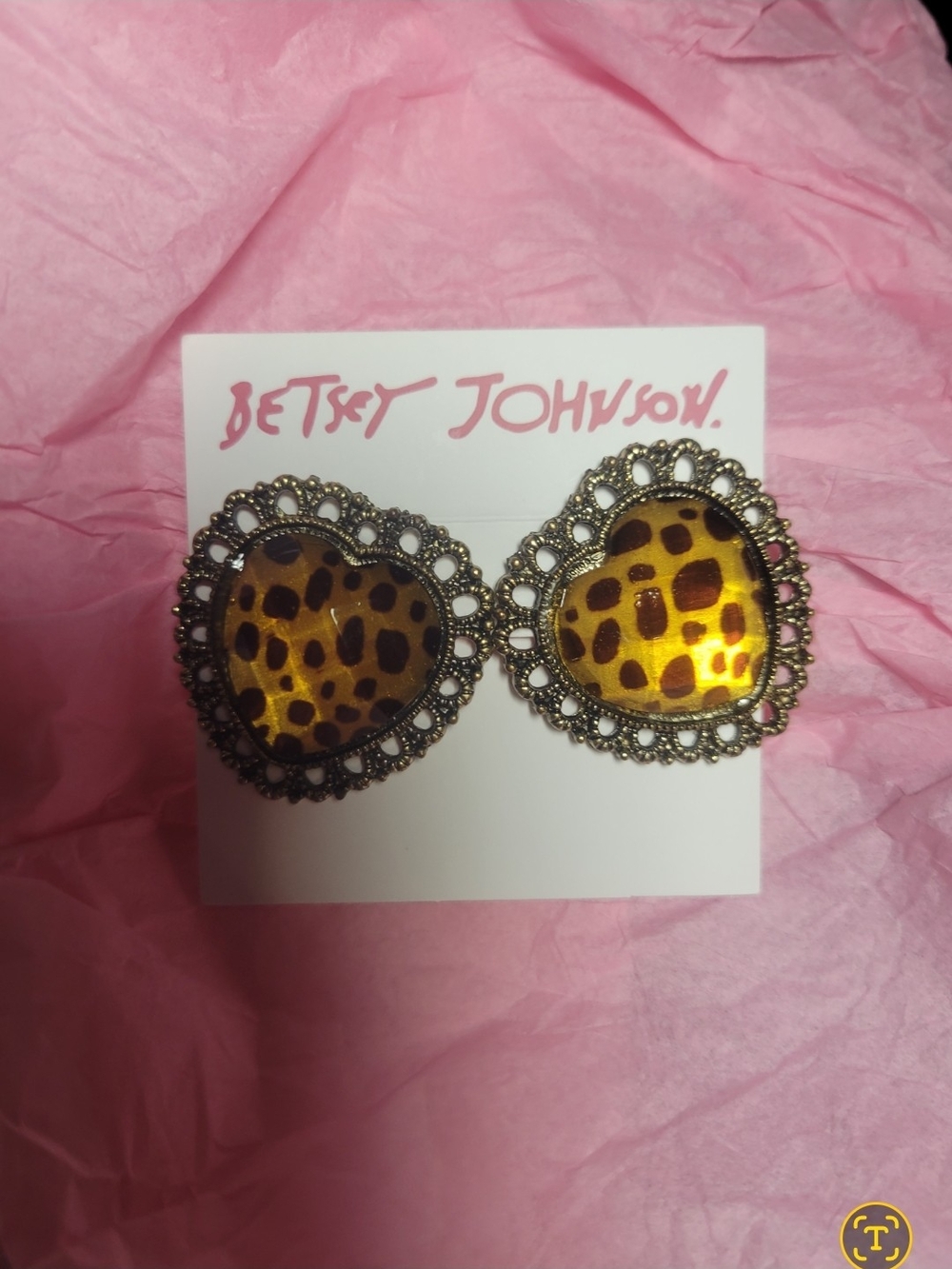 Betsey Johnson Leopard Heart Stud Earrings Trendy